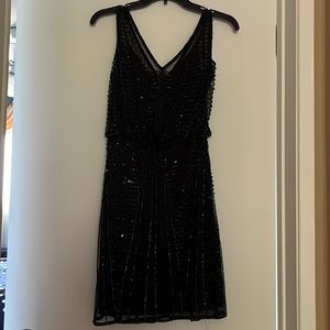 Adrianna Papell Black Beaded Mini Dress